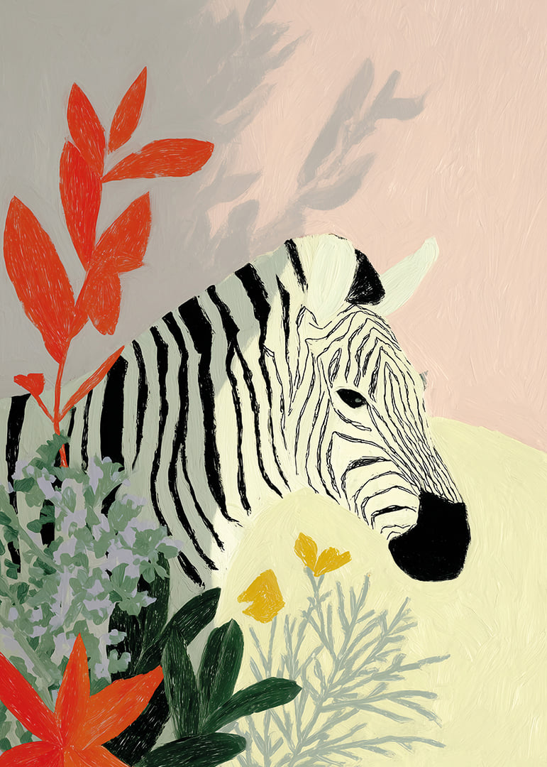 The zebra rests surrounded by vibrant colors and natural beauty.-12