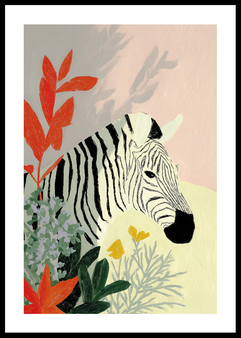 The zebra rests surrounded by vibrant colors and natural beauty.-12
