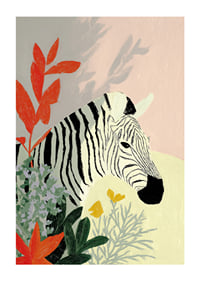 The zebra rests surrounded by vibrant colors and natural beauty.-1