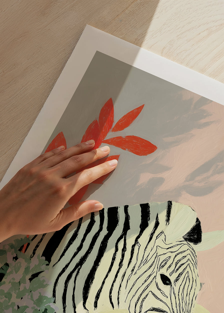 The zebra rests surrounded by vibrant colors and natural beauty.-12