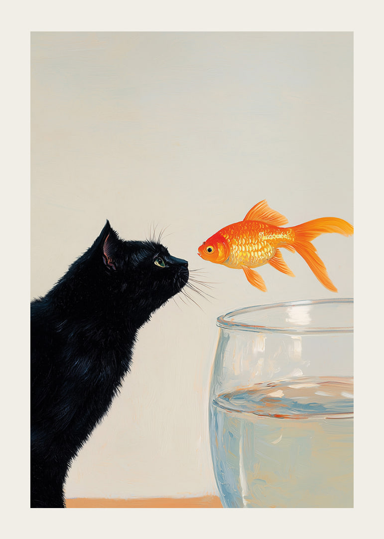 A cat and a goldfish meet in a fascinating moment.-12