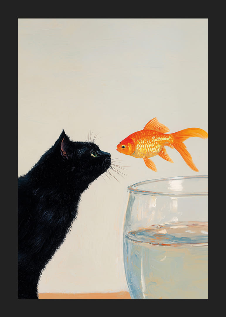 A cat and a goldfish meet in a fascinating moment.-12