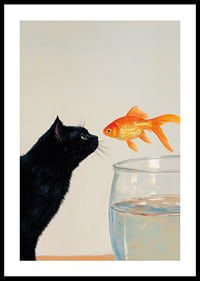 A cat and a goldfish meet in a fascinating moment.-0