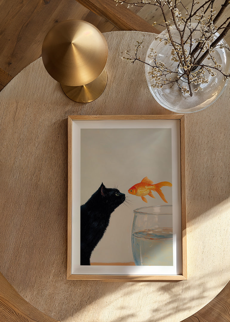 A cat and a goldfish meet in a fascinating moment.-12