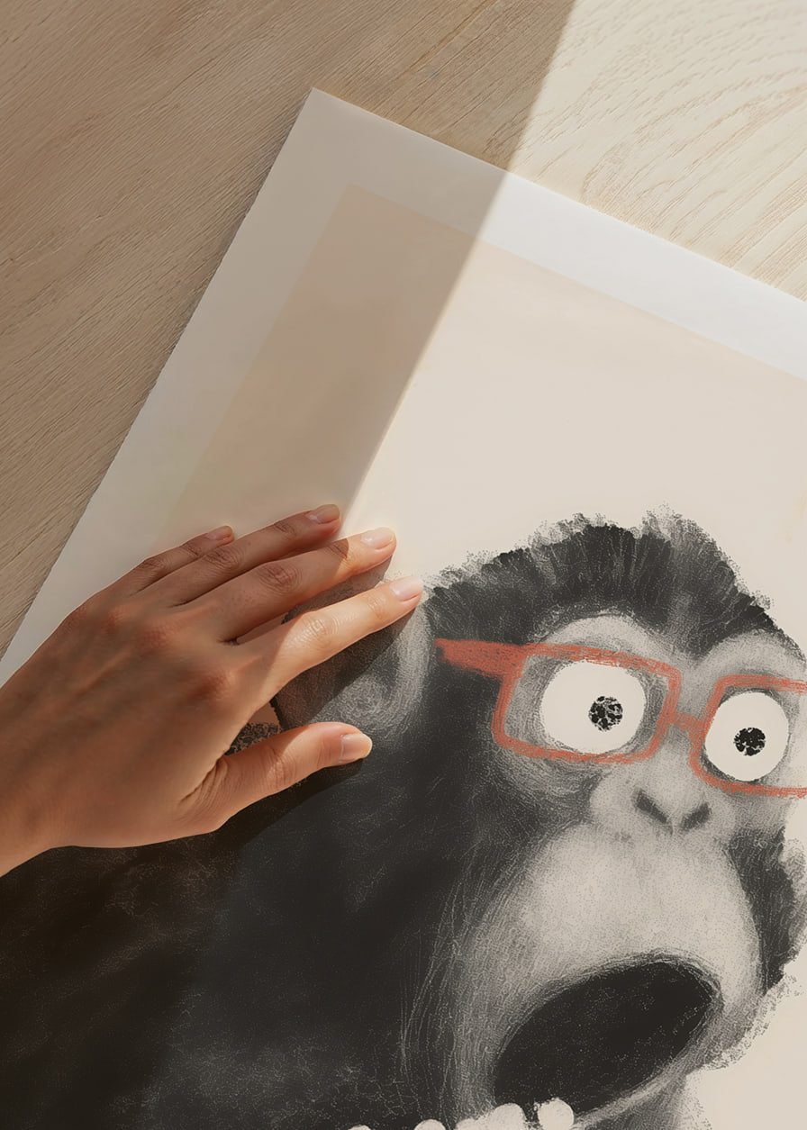 Surprised monkey with popcorn and glasses fascinates.-12