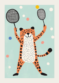 Csintalan gepárd vidám színjátékban ütőkkel.-3