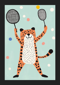 Csintalan gepárd vidám színjátékban ütőkkel.-5