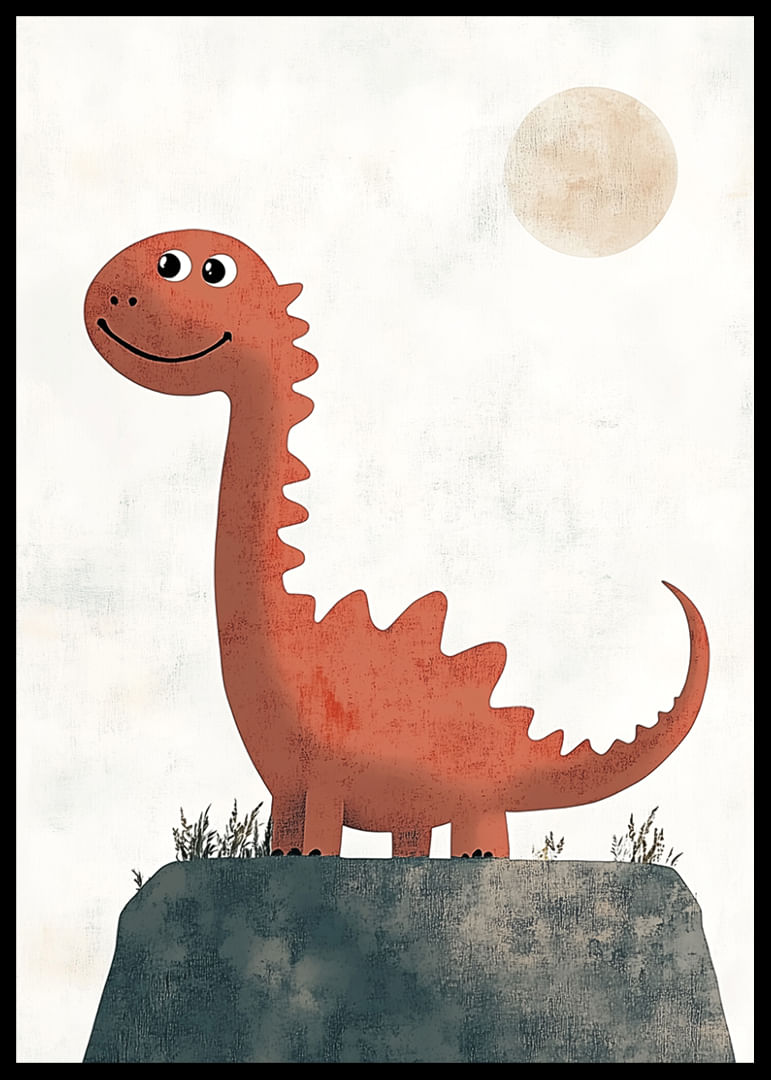 Viehättävä dinosaurus aurinkoisen taivaan alla.-12