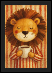 Un lion souriant avec une tasse de café répand le calme et la chaleur.-4