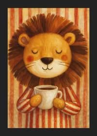 Un lion souriant avec une tasse de café répand le calme et la chaleur.-5