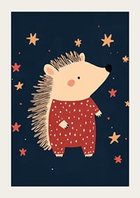 Charming hedgehog among stars in the night creates magical feeling.-3