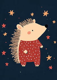 Charming hedgehog among stars in the night creates magical feeling.-7