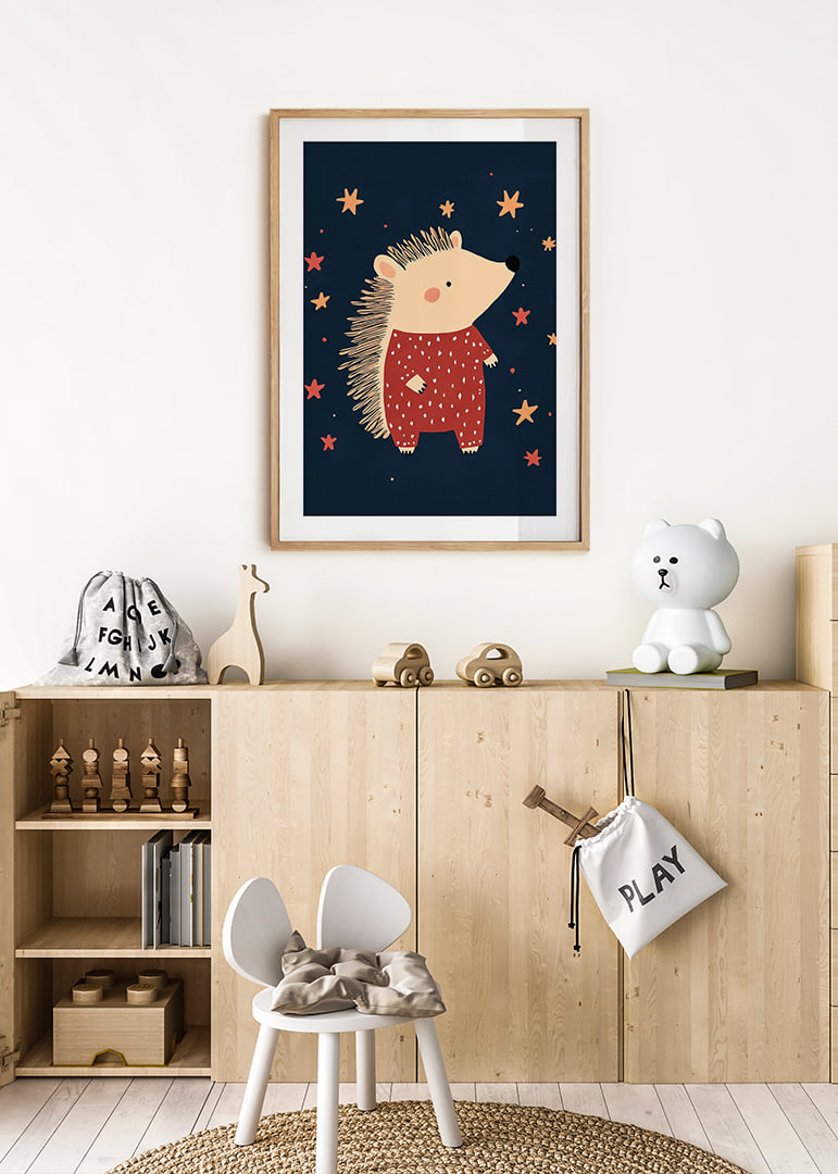 Charming hedgehog among stars in the night creates magical feeling.-12