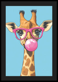 Giraffen med rosa glasögon och tuggummibubbla sprider glädje.-4