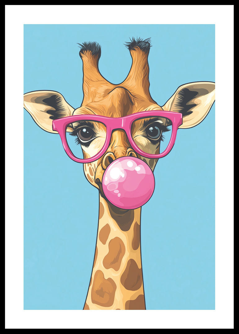 De giraffe met de roze bril en de kauwgombel verspreidt vreugde.-12