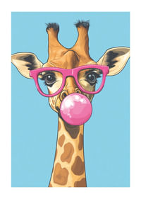 De giraffe met de roze bril en de kauwgombel verspreidt vreugde.-1