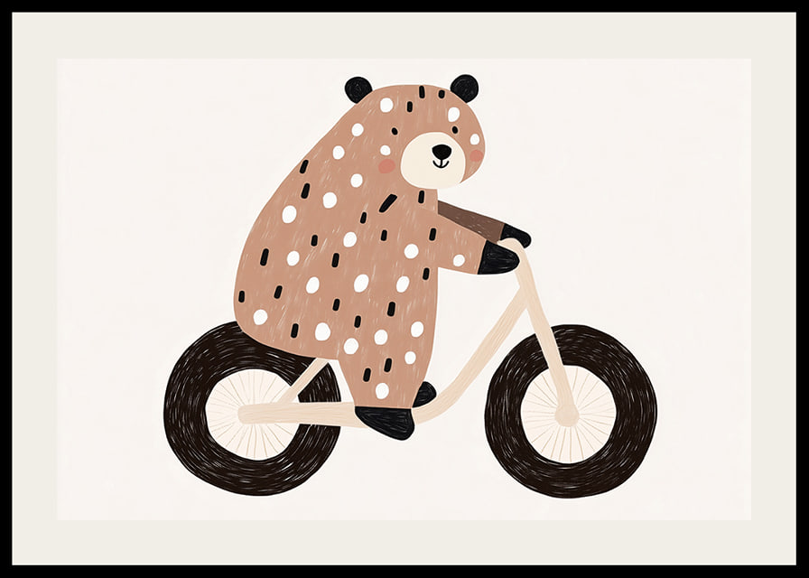 A spotted bear rides a bike with joy and charm.-12