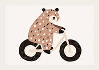 A spotted bear rides a bike with joy and charm.-3