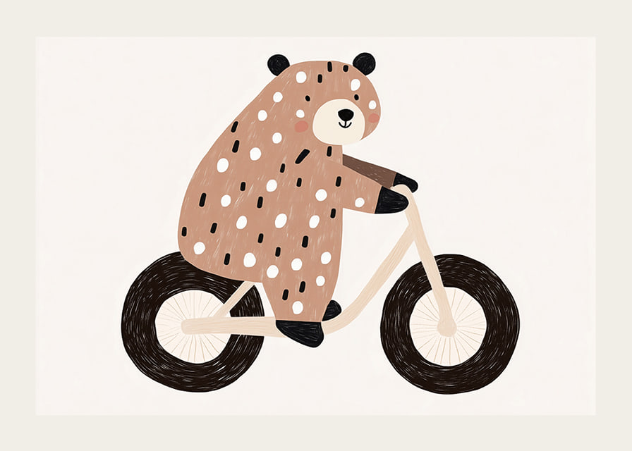 A spotted bear rides a bike with joy and charm.-12