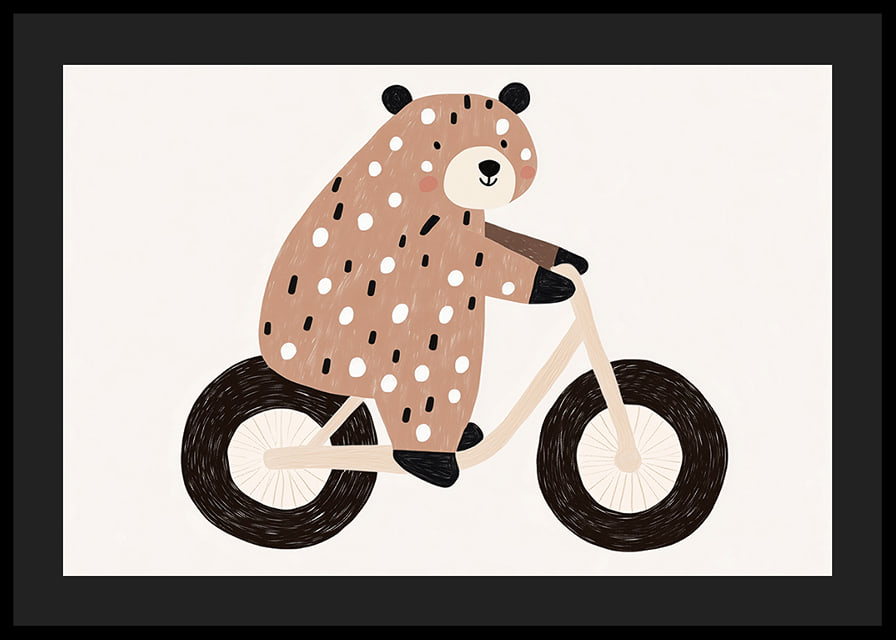 A spotted bear rides a bike with joy and charm.-12