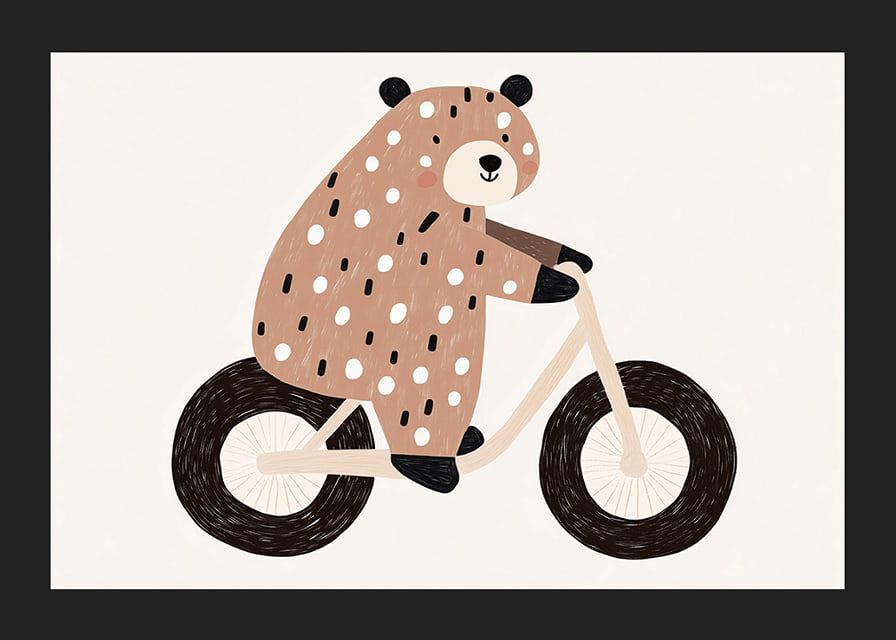 A spotted bear rides a bike with joy and charm.-12