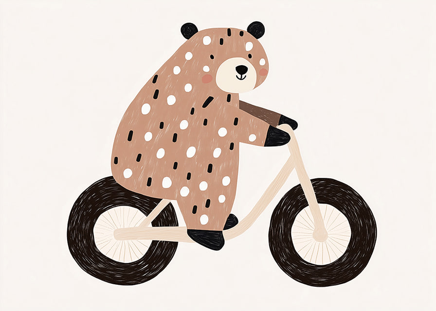 A spotted bear rides a bike with joy and charm.-12