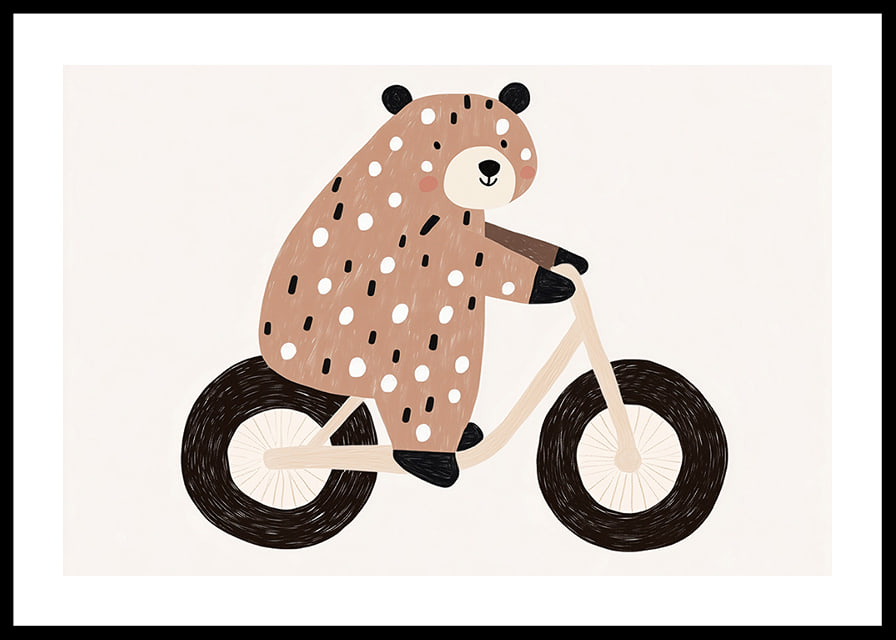 A spotted bear rides a bike with joy and charm.-12