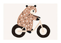 A spotted bear rides a bike with joy and charm.-1