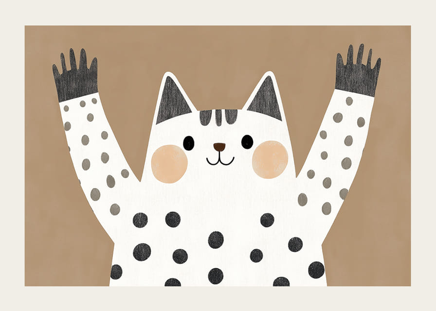 Chat joyeux avec motif à pois qui répand la chaleur.-12