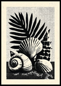 Stijlvolle, door de oceaan geïnspireerde poster met schelpen en palmbladeren.-0