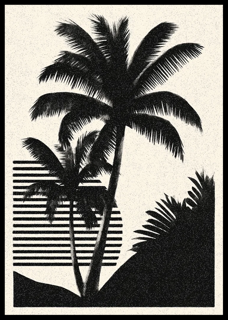 Silhouettes of palm trees against a dreamy background.-12