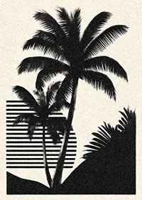 Silhouettes of palm trees against a dreamy background.-1