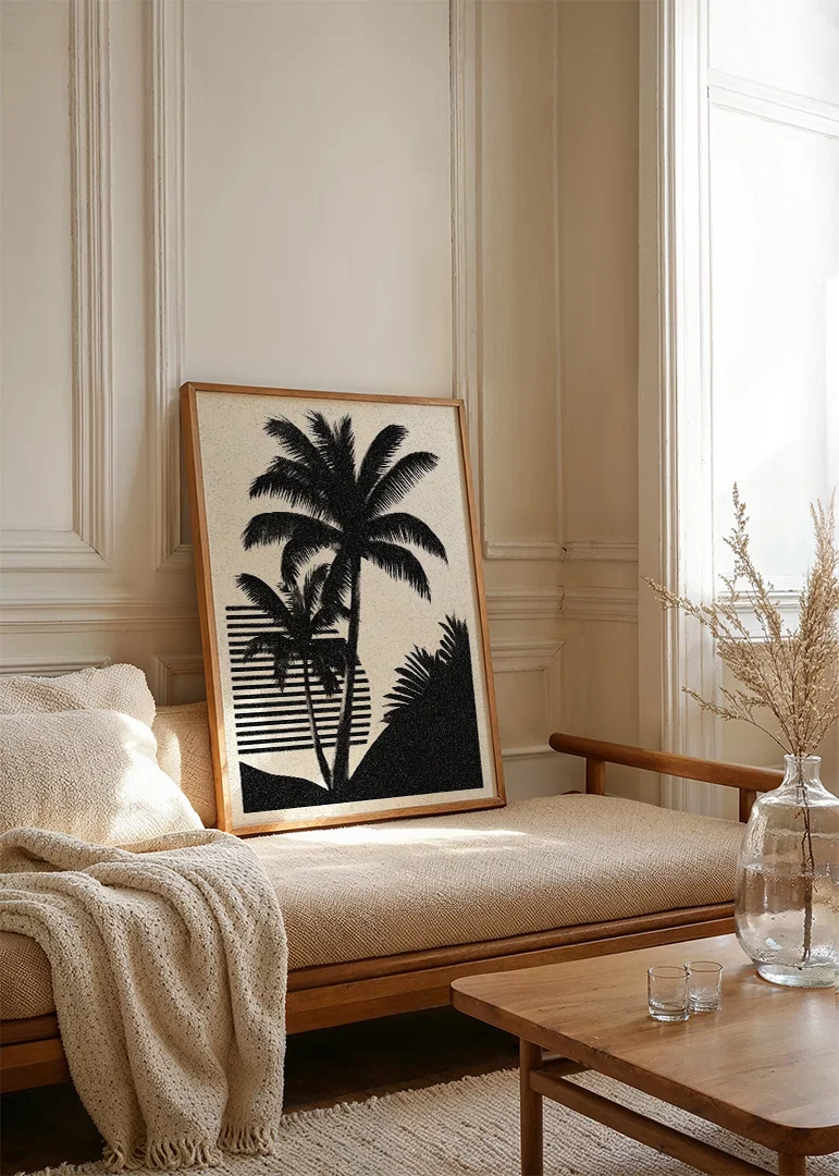 Silhouettes of palm trees against a dreamy background.-12