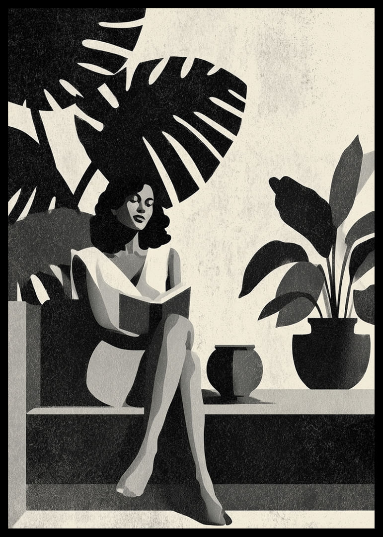 An elegant silhouette of tranquility surrounded by tropical leaves.-12