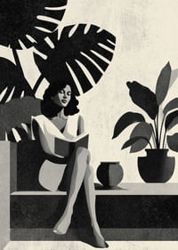 An elegant silhouette of tranquility surrounded by tropical leaves.-1