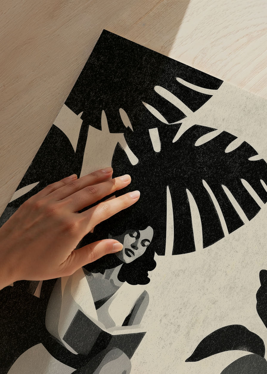 An elegant silhouette of tranquility surrounded by tropical leaves.-12