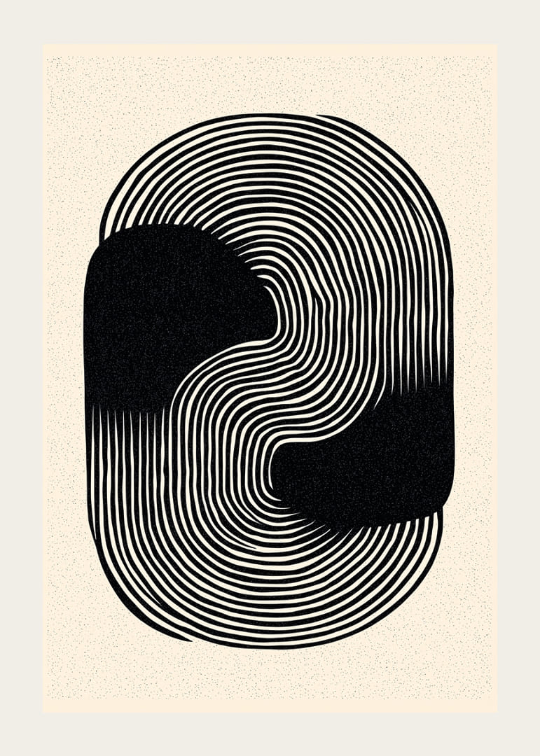 Black lines in a hypnotic pattern create timeless elegance.-12