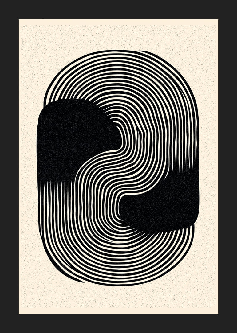 Black lines in a hypnotic pattern create timeless elegance.-12