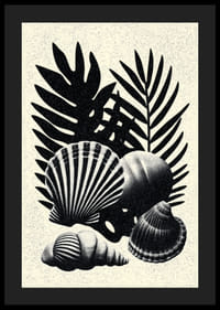 Elegáns kontrasztban álló fekete-fehér kagylók és pálmalevelek.-4