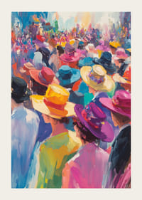 Strålende hatter i en livlig folkemengde av fargerike individer.-3