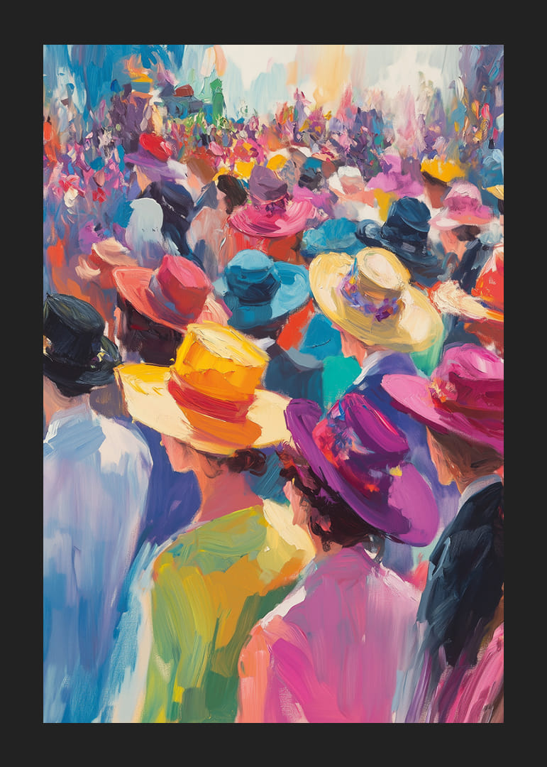 Strålende hatter i en livlig folkemengde av fargerike individer.-12