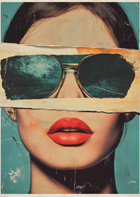 Design retro colorat, cu buze îndrăznețe și ochelari de soare.-1