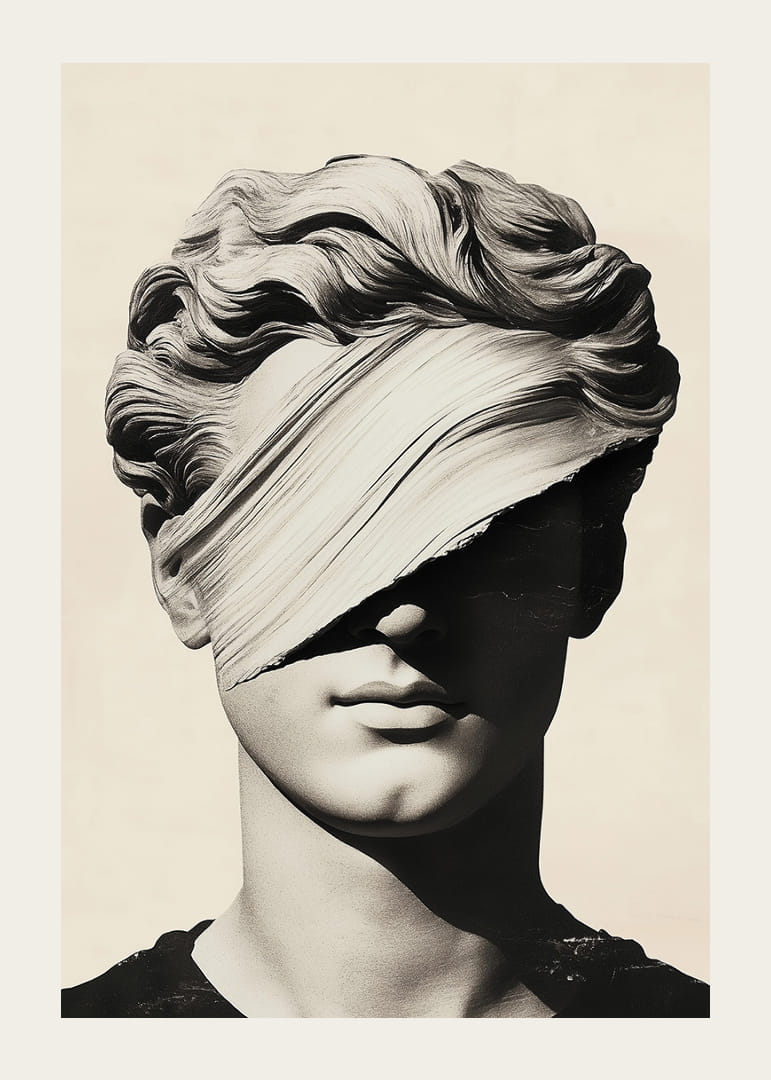 Elegant staty med mystiskt band för ögonen.-12