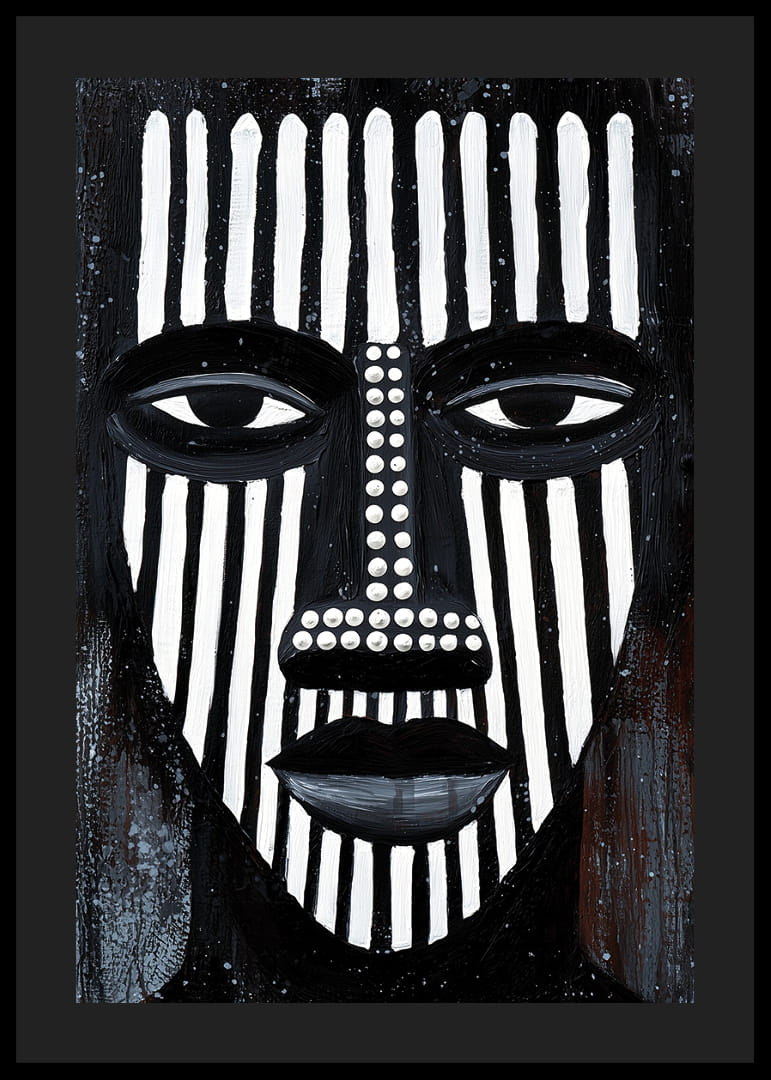 Kontrasterande svartvita linjer skapar ett fängslande ansiktsmönster.-12