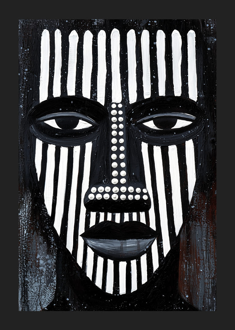 Kontrasterande svartvita linjer skapar ett fängslande ansiktsmönster.-12