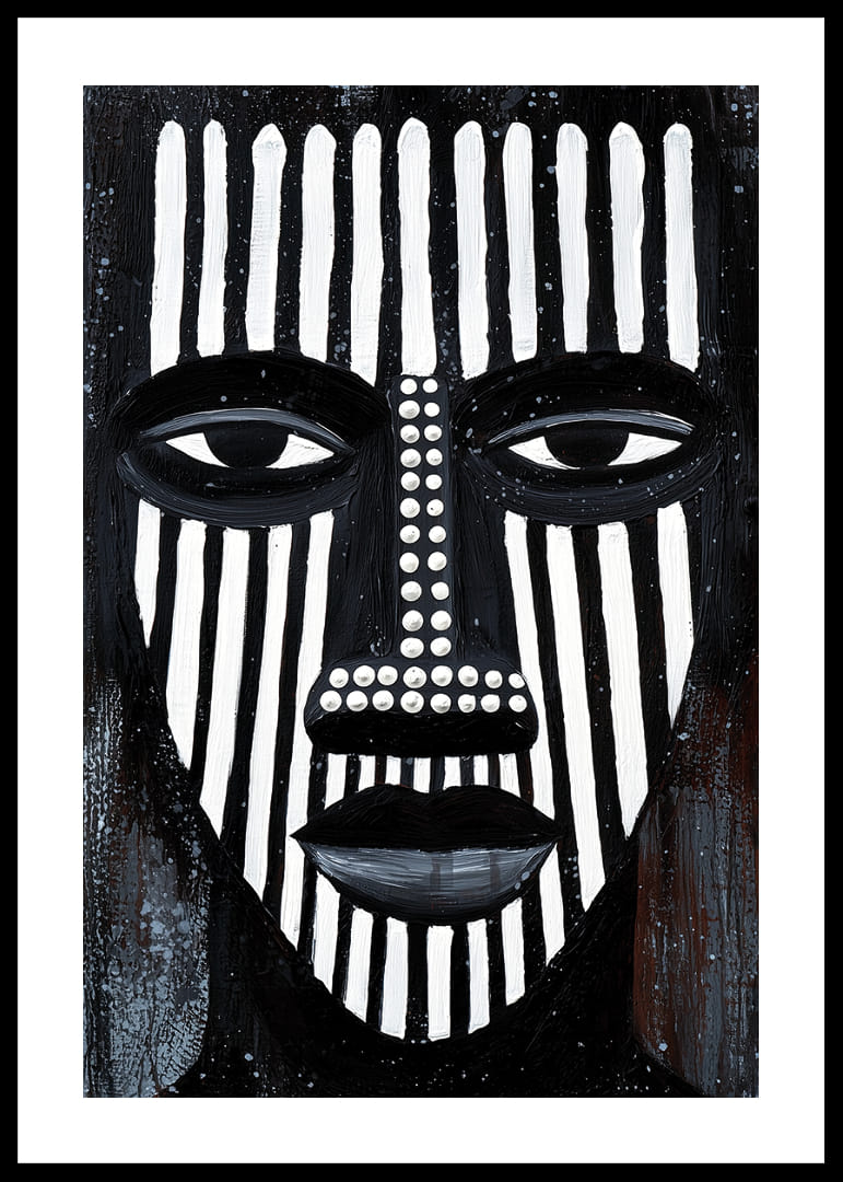 Kontrasterande svartvita linjer skapar ett fängslande ansiktsmönster.-12