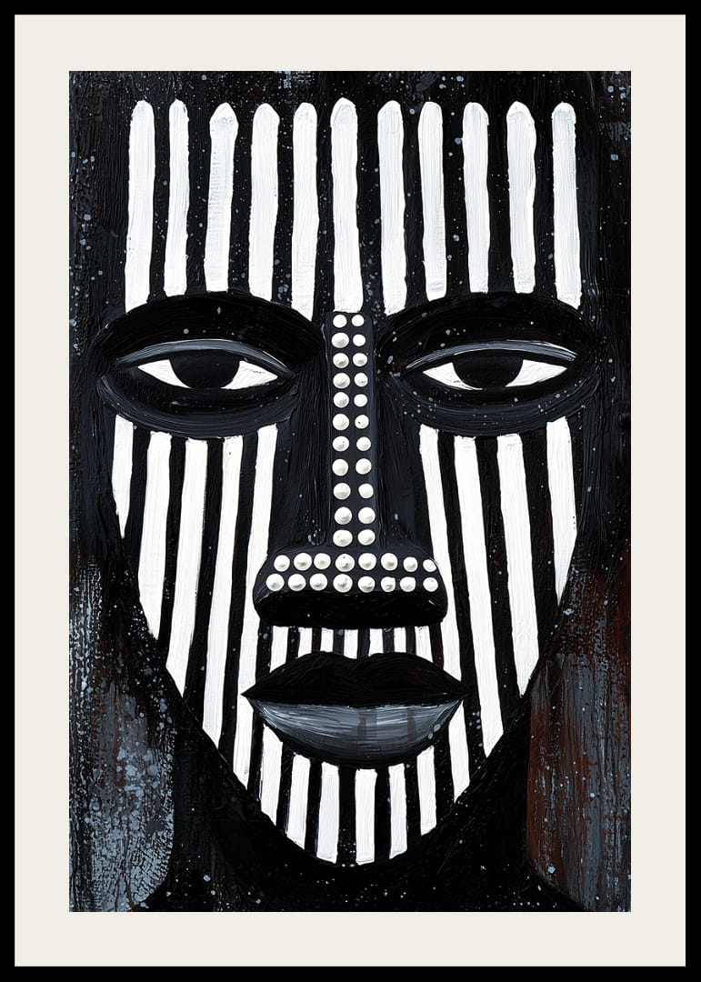 Kontrasterande svartvita linjer skapar ett fängslande ansiktsmönster.-12