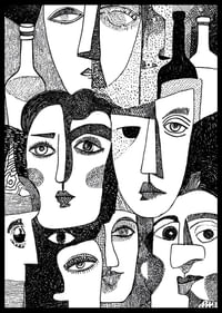 Fețe vii, abstracte, în alb și negru, umplu posterul de mister.-2