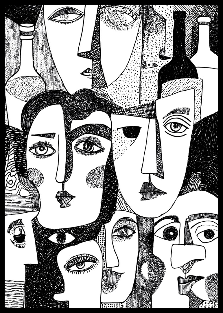 Fețe vii, abstracte, în alb și negru, umplu posterul de mister.-12