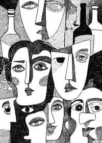 Fețe vii, abstracte, în alb și negru, umplu posterul de mister.-3